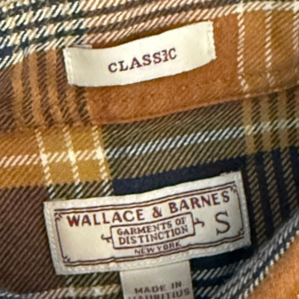Wallace & Barnes Mens Classic Fit Plaid Flannel Shirt Orange Navy J6096 Small - Picture 5 of 11